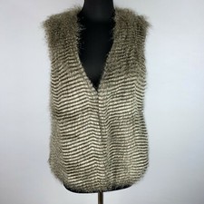 Jack By Bb Dakota Womens M Duda Faux Fur Striped Sleeveless Lined Vest Pockets