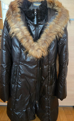 EUC Mackage black quilted 'Chloe' fur trimmed belted down jacket size S