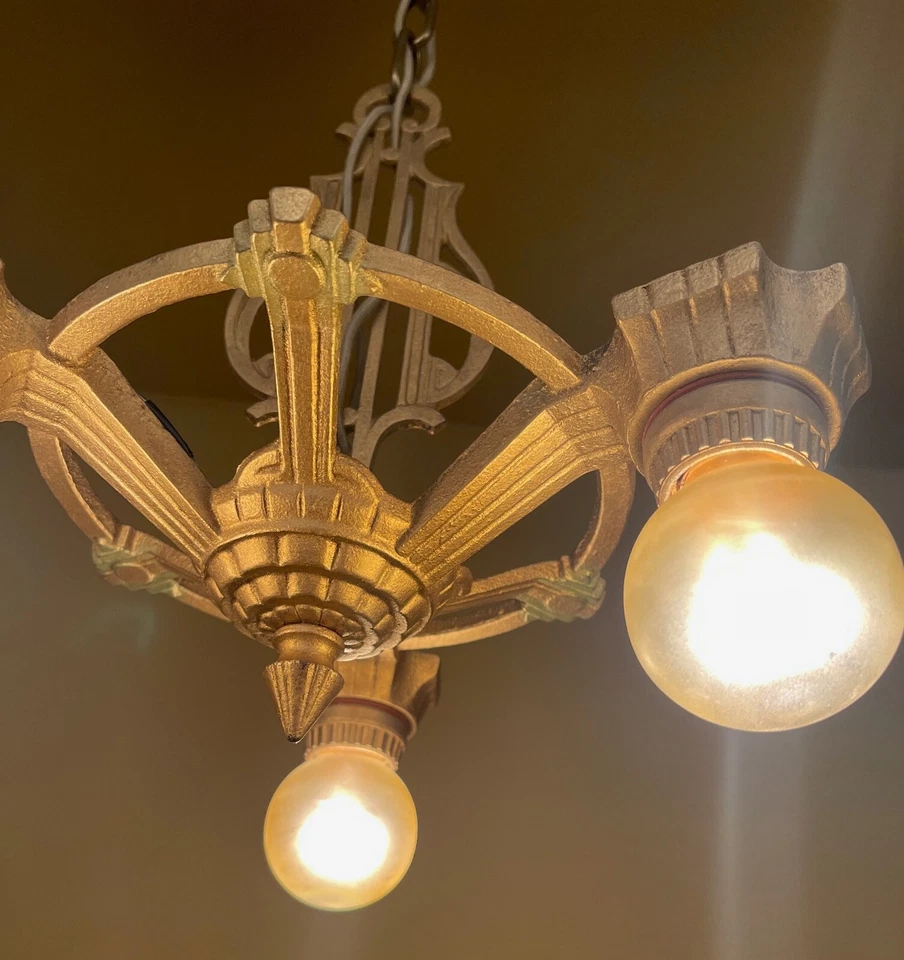 Vintage Lighting 1930s PURITAN foyer chandelier. Restored! - Image 3 of 4