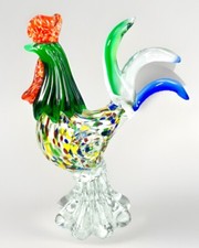 Art Glass Murano Style Millefiori Speckled 9" Rooster Figurine