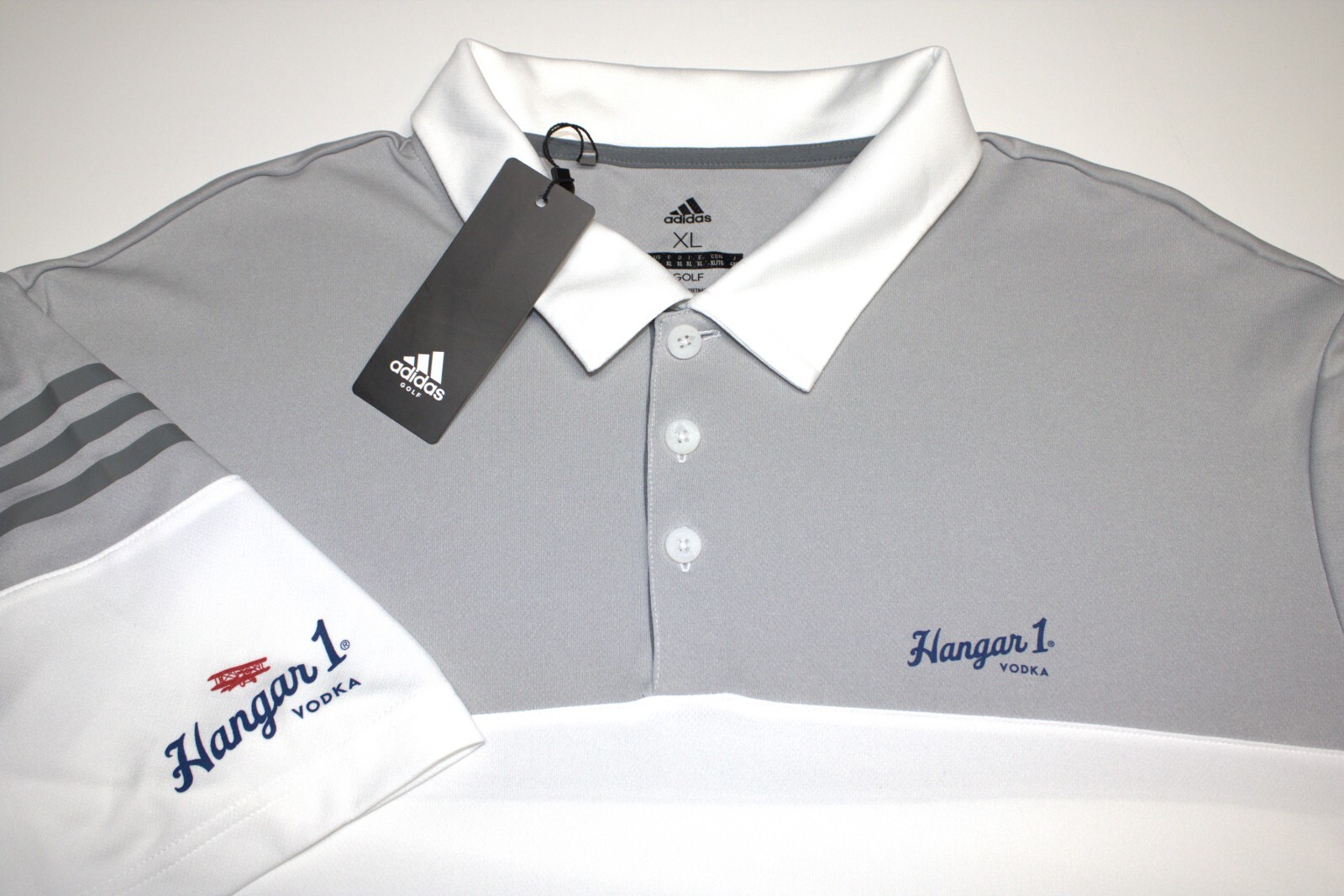 ADIDAS lSTRETCH POLY GOLF SHIRTXLHANGAR 1 VODKAUNWORN!!NEW