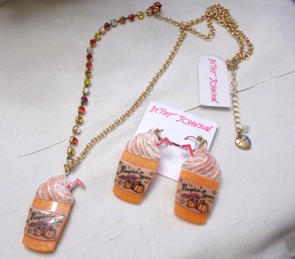 BETSEY JOHNSON FUN PUMKIN SPICE LATTE JEWELED CHAIN NECKLACE NECKLACE/EARRINGS - Image 2 of 4