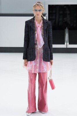 CHANEL Spring 2016 Runway Pink Fantasy Tweed Jacket With CC Logos