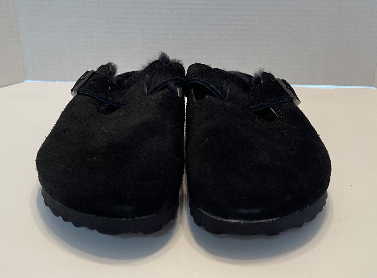 BIRKENSTOCK BOSTON GENUINE SHEARLING LINED CLOG BLACK SUEDE SZ 9