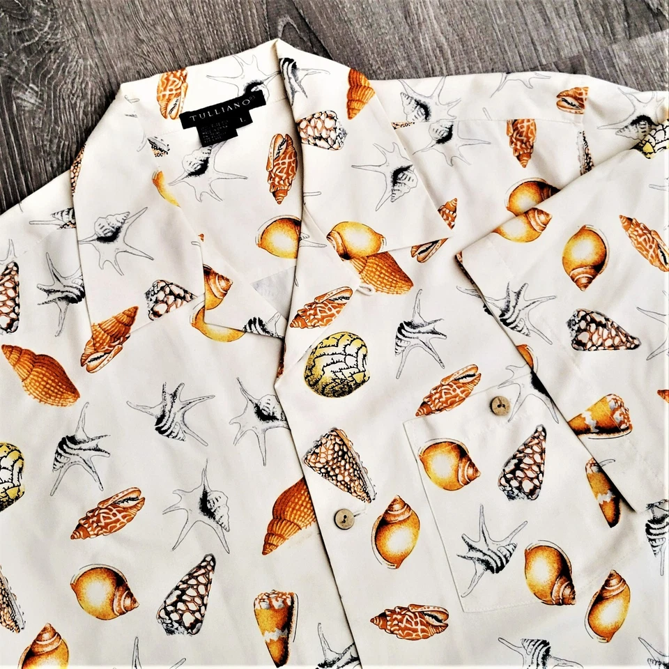 Camisa masculina vintage Tulliano 100% seda com botões acampamento havaiano lazer lounge G - Imagem 4 de 4