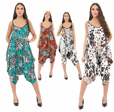 Womens Ladies Lagenlook Hareem Printed Summer New Cami Playsuit Romper Jumpsuit 