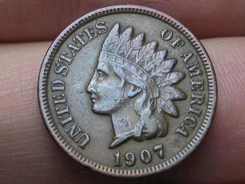 1907 Indian Head Cent Penny- VF/XF Details, Diamond