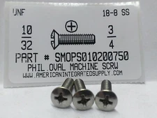 #10-32x3/4 Oval Head Phillips Machine Screws Stainless Steel (30)