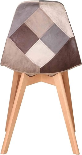 Silla TORRE 4 Patas 4 sillas, madera, patchwork, tejido técnico marrón-gris Sill - Imagen 3 de 3
