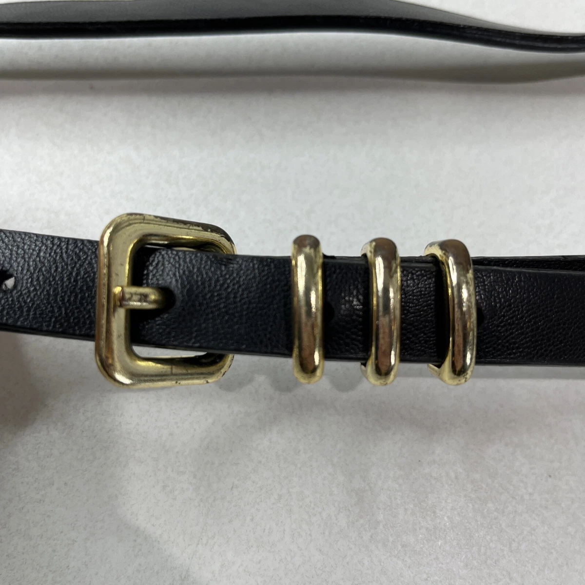 TopShop Belt Womens XS S Black Skinny 1 4 inch Gold Tone Buckle