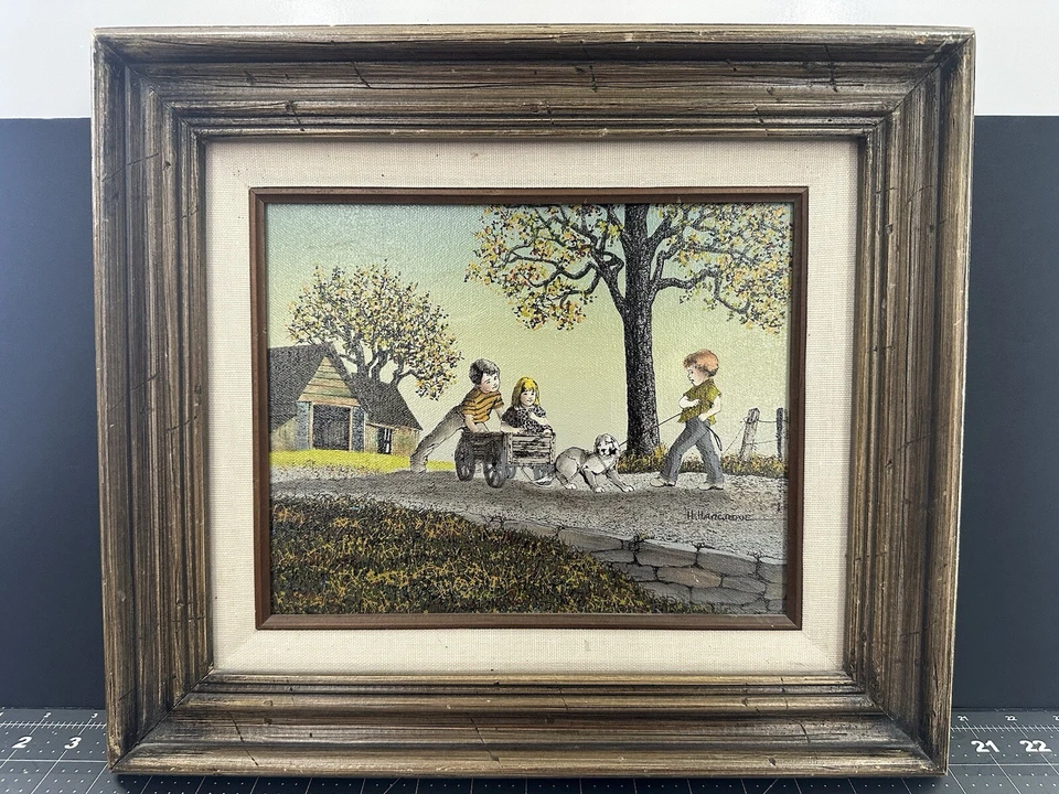 Impresión de pintura de colección Dog Won't Pull Wagon H Hargrove en lienzo enmarcada Foto 4 de 4