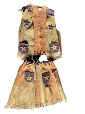 Vintage Kids Cowboy Vest  Skirt Suede Leather Fringe Set Cowgirl Sz L Rodeo