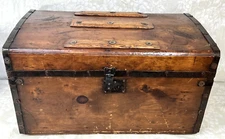 Antique Wooden Trunk / Chest with Metal Wheels on Bottom Very Unique