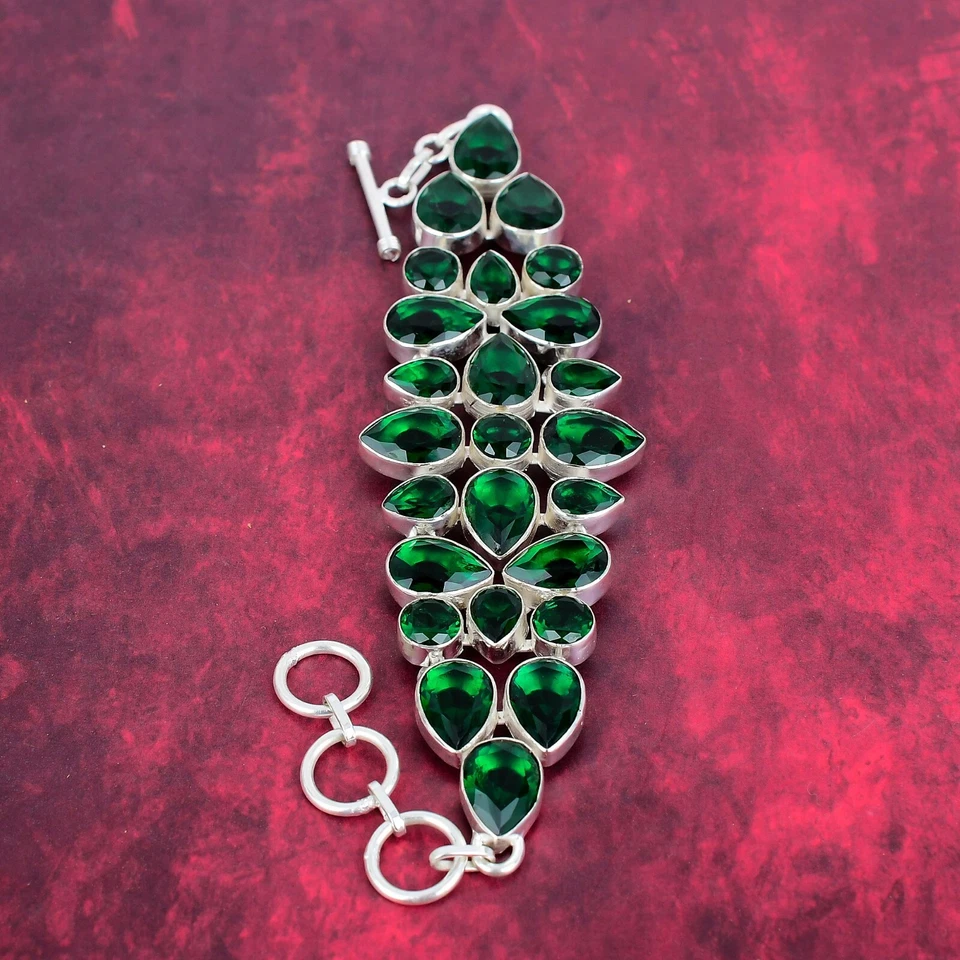 Chrome Diopside Gemstone Handmade 925 Sterling Silver Jewelry Bracelet For Women - Image 4 of 4