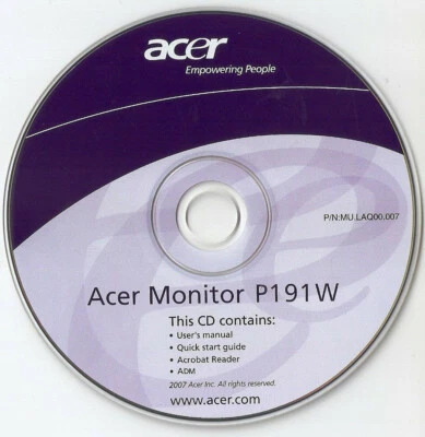 CD-ROM Acer Monitor Treiber CD. Monitor P191W - Bild 1 von 2