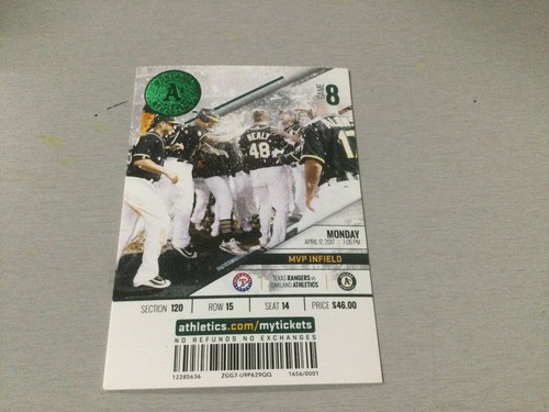 Oakland A’s Athletics 2017 BIGLIETTO STUB VS RANGERS ~ 17/04/17-4/18/17 - Foto 2 di 3