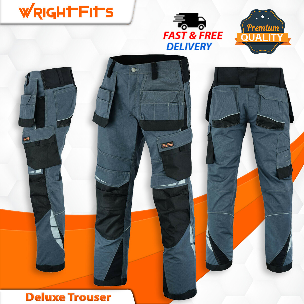 WrightFits Mens Cargo Work Trousers Combat Workwear Pants With Cargo  Pockets DHG | eBay