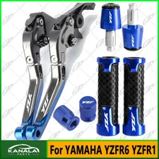 4PCS Blue For Yamaha YZF R1 R6 CNC Handle Grips Cap Brake Clutch Levers Set New