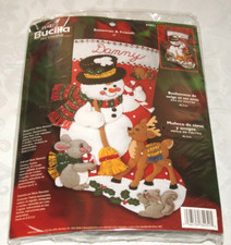 Bucilla Snowman  Friends Felt Stocking Kit 84951 Animals Sequins Beads 18"