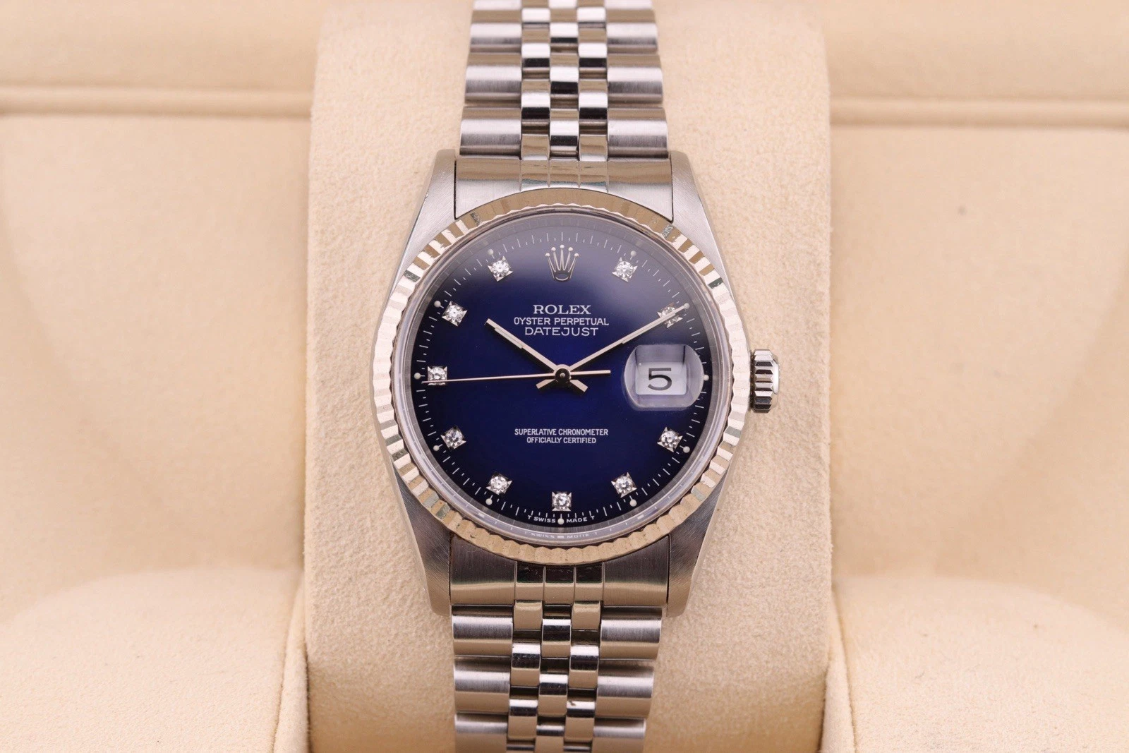ROLEX DATEJUST 16234 BLUE DIAMOND Vignette DIAL 18K WHITE GOLD STAINLESS STEEL