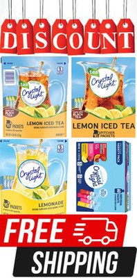 32 Packets Crystal Light Peach Iced Tea, Lemon Iced Tea OR Light Lemonade Mix