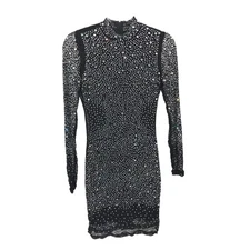 Windsor Stone Cold Black Mesh Rhinestone Embellished Bodycon Dress Womens S
