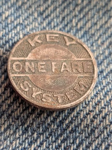 Vintage c. 1940's East Bay Oakland, CA "Key System One Fare" Transit Token image 2