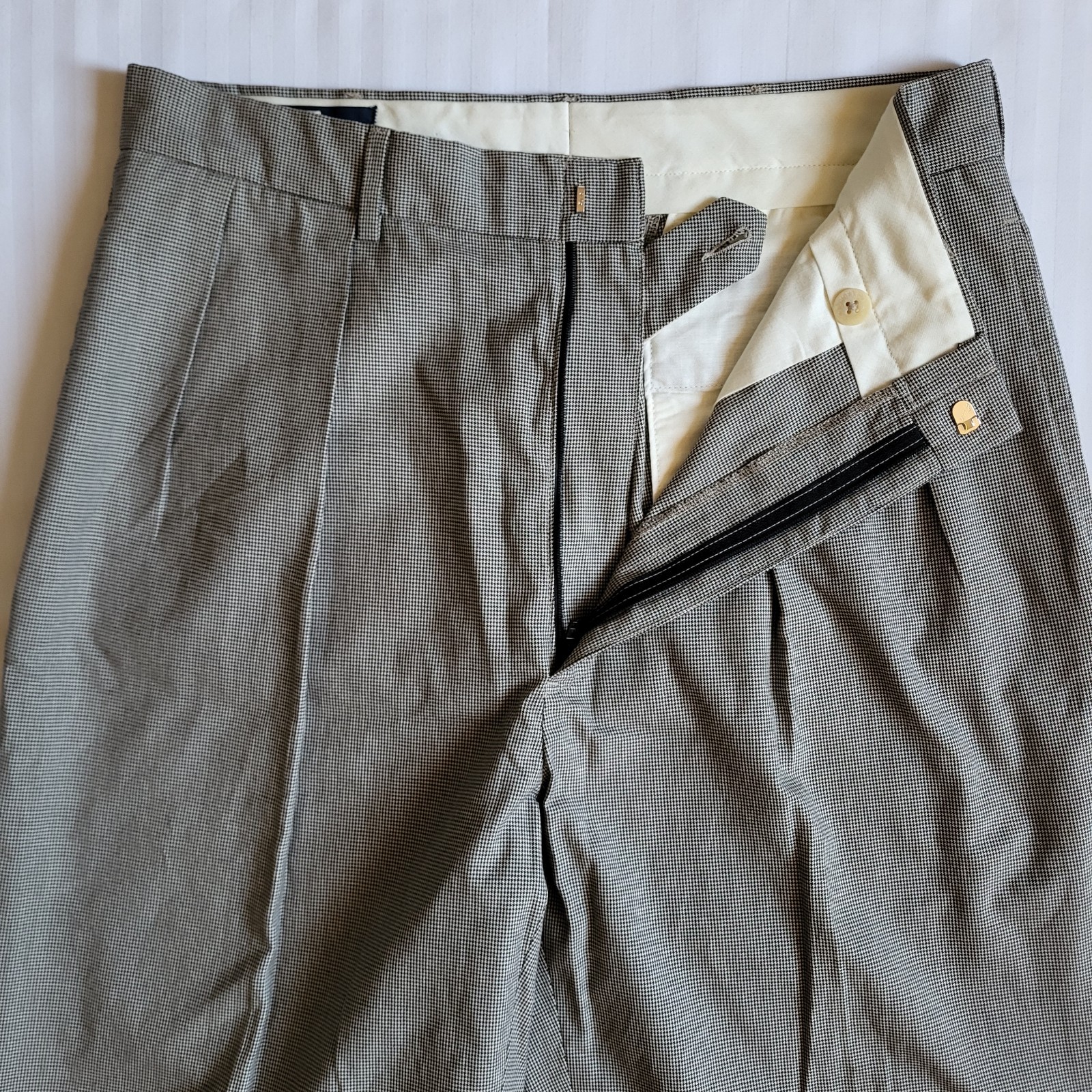 VTG Polo Ralph Lauren Pants Mens 32x32 Black Houndstooth Pleated Cuffed Trousers