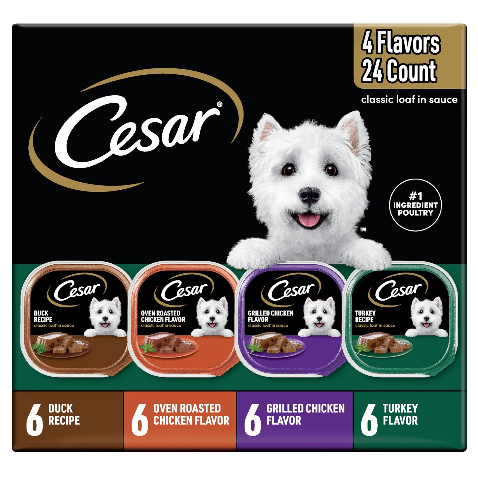 Cesar Wet Dog Food Classic Loaf in Sauce, Duck 24 Count (Pack of 1), multi