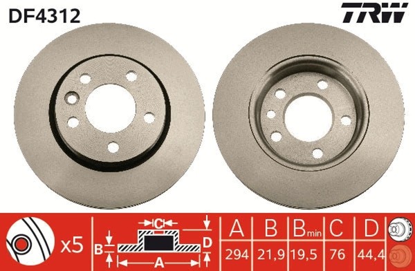 2X Bremsscheibe TRW DF4312 FüR VW Transporter Multivan T5 T6 7HM 7HN Bus 7HB 7HJ-image
