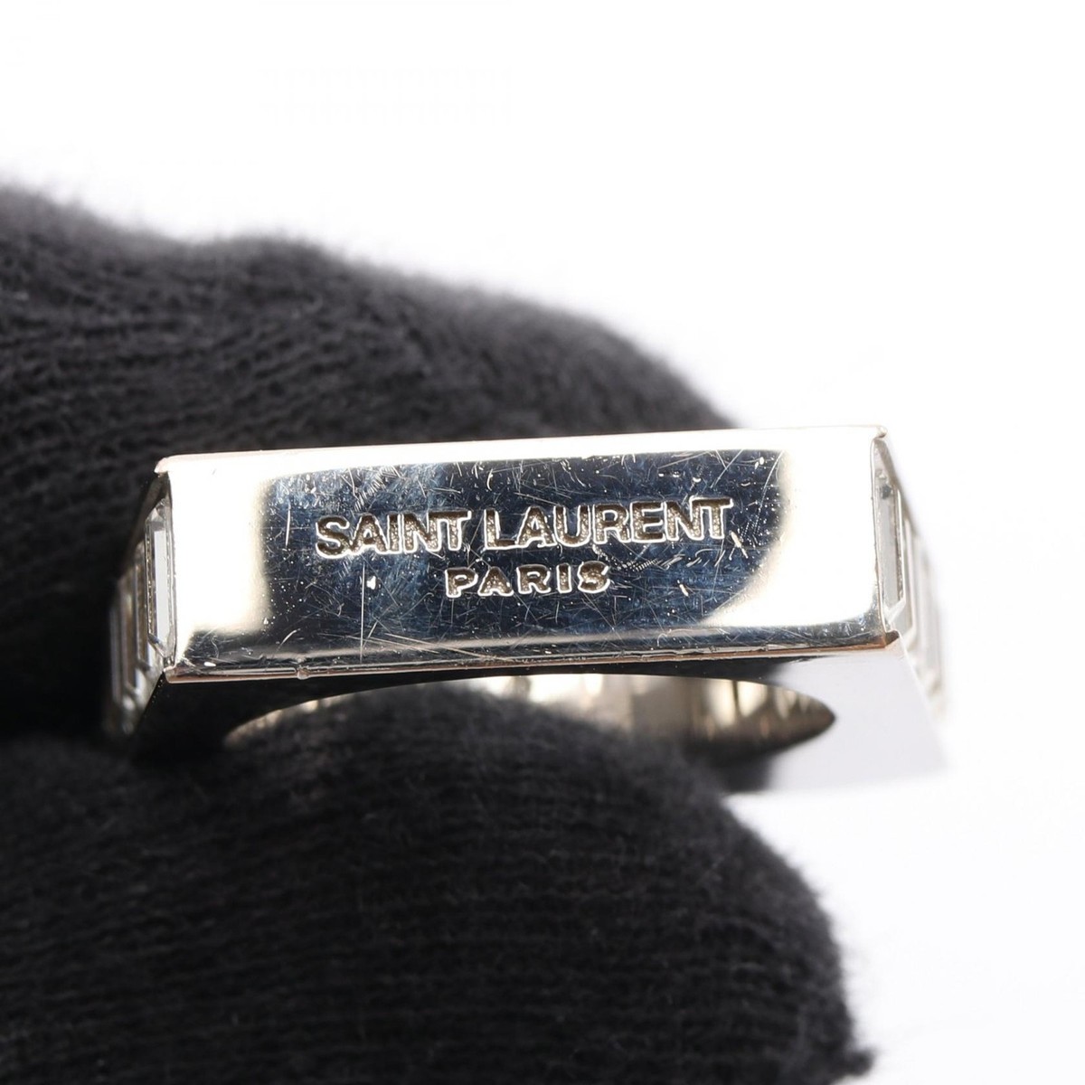 SAINT LAURENT PARIS Ring Stainless Steel Rhinestone Used Unisex US