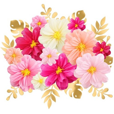 12 PCS 10/20 Inch Giant Fiesta Paper Flowers 16 PCS Leaves Pom Poms Pink
