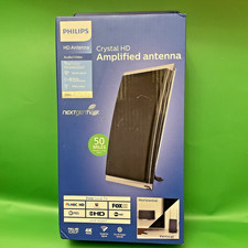 Philips Crystal HD Indoor Amplified TV Antenna with 6' Coaxial Cable Black New