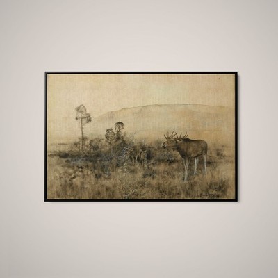 Bruno Liljefors - Landscape With Elk Family - Art Print on Paper or Canvas