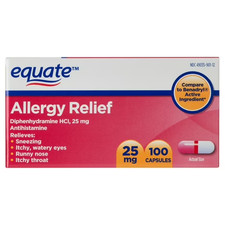 Equate Allergy Relief Tablets with Diphenhydramine HCl 25mg Antihistamine 100 ct
