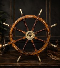 36 Inch Nautical Ship Wheel Rosewood Brass Steering Wheel Pirate Decor Coastal