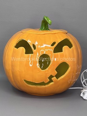 Halloween Jack O' Lantern Lighted Ceramic Orange Pumpkin 10.5''