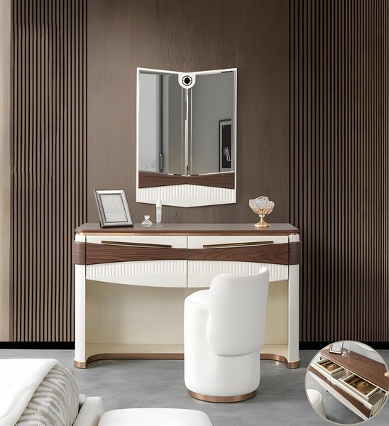 WeißEr Schminktisch Designer Spiegel LuxuriöSer Polsterhocker 3Tlg-image