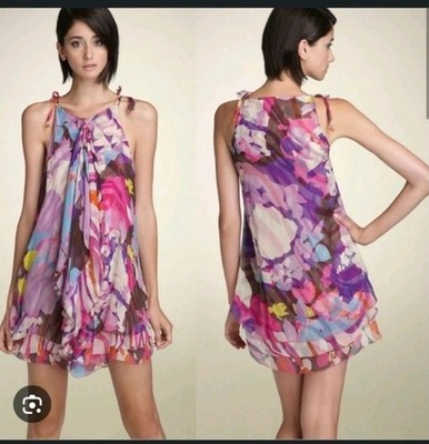 Diane von Furstenberg Women's Multicolor Silk Dress Size 2 Ruffles Tiered Hem
