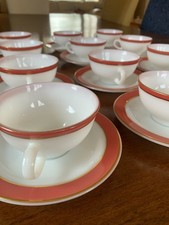 EUC Vintage Pyrex MCM Tecups/Saucers Pink Flamingo/Coral Gold Trim x12 Available