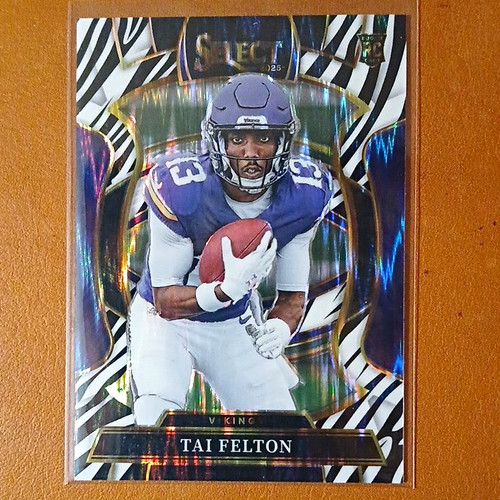 Panini Select 2025 Concourse Zebra Prizm #64 Tai Felton RC Minnesota Vikings