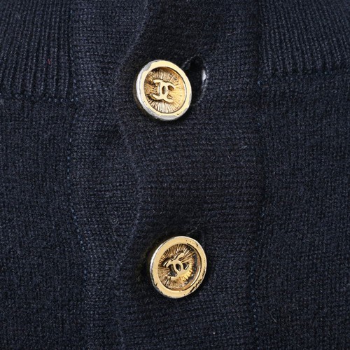 CHANEL Wool High Neck Knit Coco Mark With 3 Buttons 36 Black Used - Picture 6 of 9