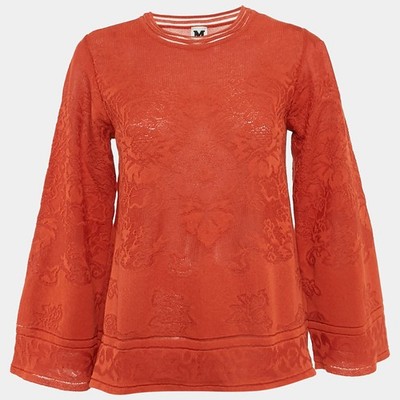 M Missoni Burnt Orange Floral Knit Long Sleeve Top M