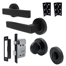 Cafri Door Handle Bathroom Set Square Matt Black Lever Rose Bath Thumbturn