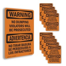 No Dumping Violators Prosecuted Bilingual OSHA WARNING Sign, Decal 5 or 10 Pack