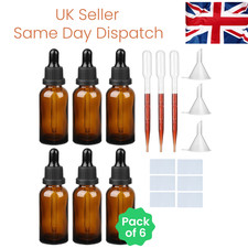 6 Amber Glass Dropper Bottle Tamper Evident Pipette Eye Ear Drop, 10ml - 100ml