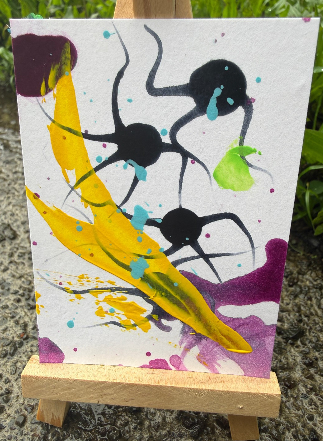 ACEO/ATC Original Acrylic Mini Painting "Firing Synapsis" Signed 3.5x2.5
