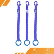 3 x Retractable Coil Springs Keychain with Lobster Clasp Keyring Dark Blue