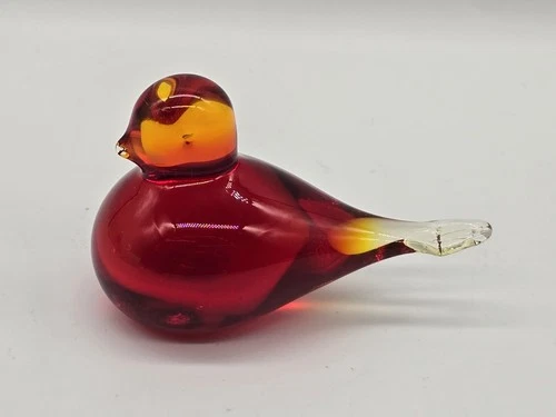 Small Art Glass Cardinal Bird Red Cadmium Glowy Glass Vintage