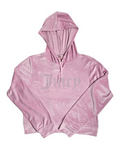 Juicy Couture X6013 Womens Velvet Sleepwear Lounge Hoodie, Pink, M